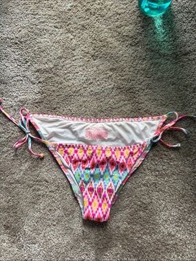Victoria’s Secret Side-Tie Swim Bottoms in Multicolor Ikat Print Gold Detail